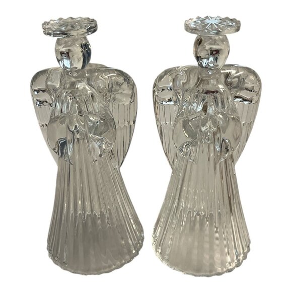 Vintage Clear Glass Angel Candle Holders – Praying Angel Taper Holders - Picture 1 of 4